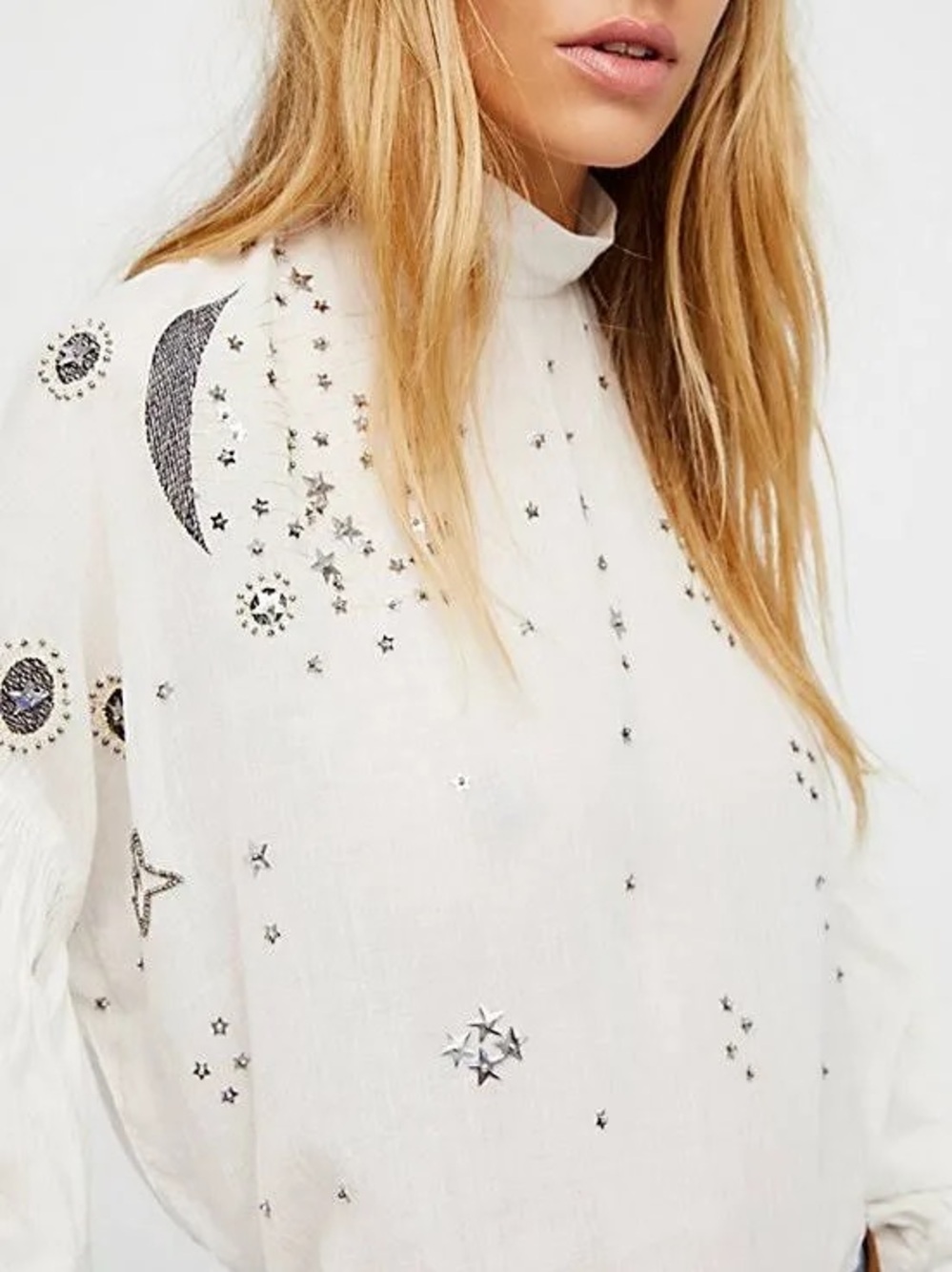 Free People Wishing On A Star Celestial Embellished High-Neck Blouse - Picture 6 of 6